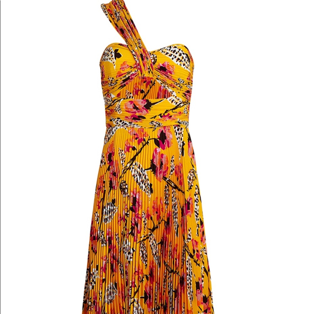 ALC Aurora Pleated one shoulder dress printed size 0 maxi/midi dress gown orange - Picture 2 of 3